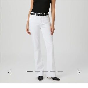 Paige Laurel Canyon Jean High Rise White Boot Cut Raw Hem Designer Sz 34